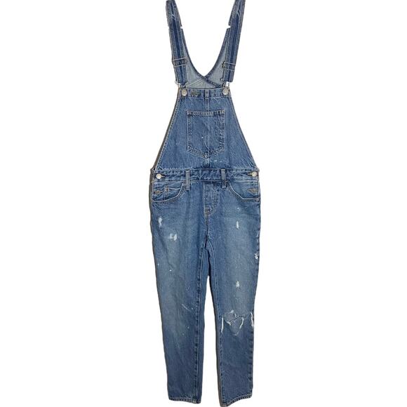 Levi's Bib Overalls Jeans 100% Cotton Adjustable Distressed Straight Med Wash XS - Picture 3 of 8